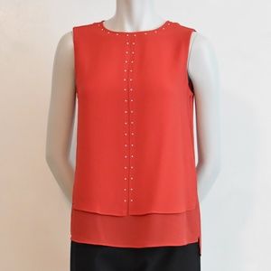 MICHAEL KORS XS RED SLEEVELESS TOP WITH SILVER STUDS